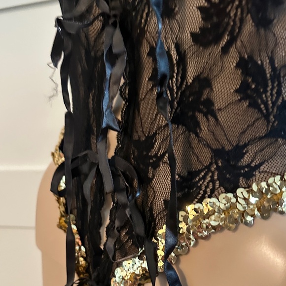 Frederick's of Hollywood Black and Gold Sequin Teddy - Picture 7 of 11